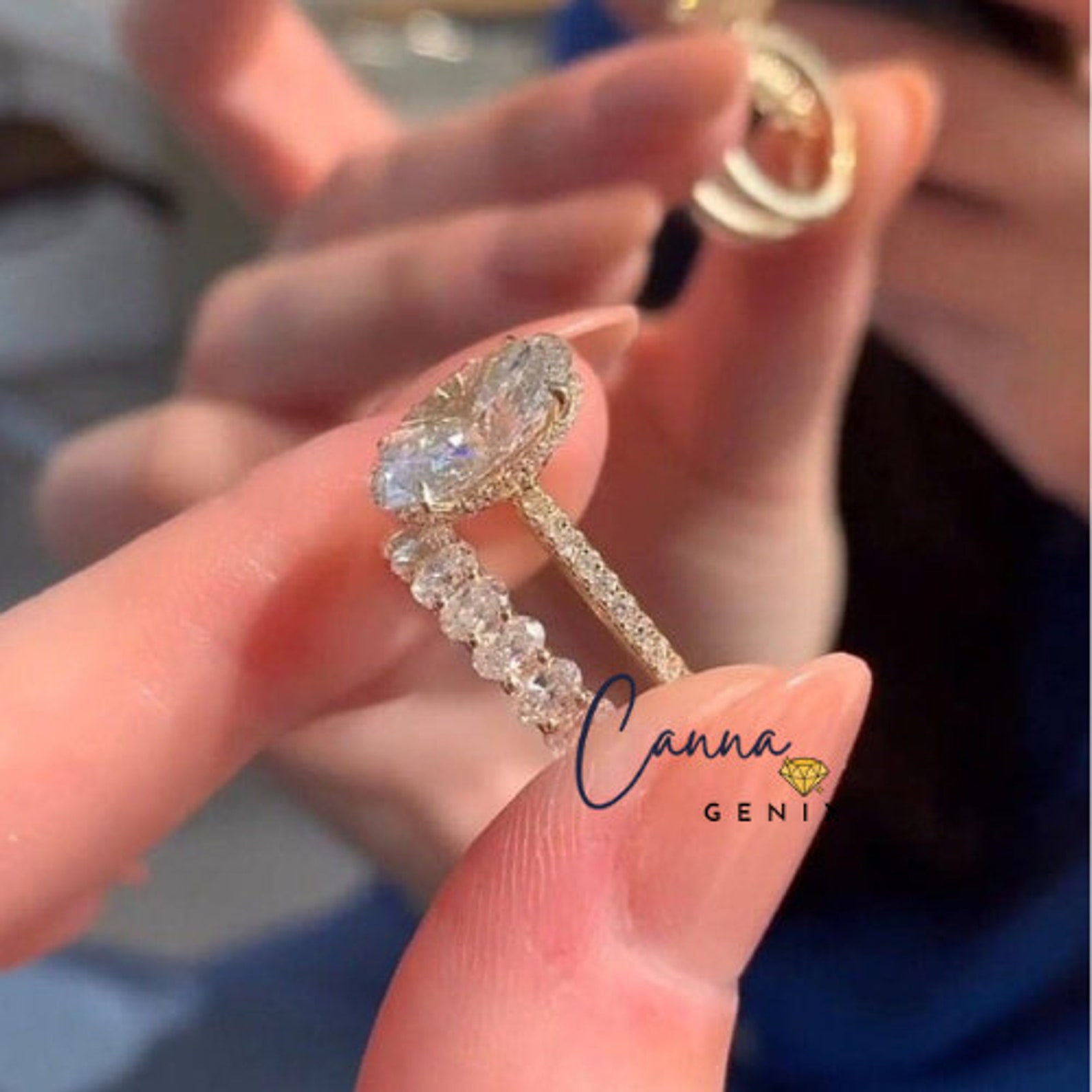 3 CT Oval Cut Moissanite Engagement Ring 18K Solid Gold Ovel Moissanite ...