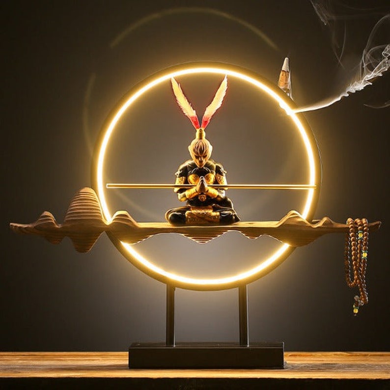 Monkey King Mountain Backflow Incense Burner With Led Lamp Etsy