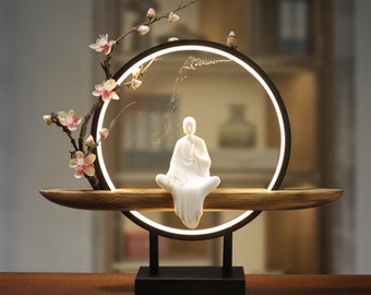Lotus Tree Backflow LED Light Incense Burner With Monk | Incense Burner Holder Round Lamp With Lotus And Buddha
