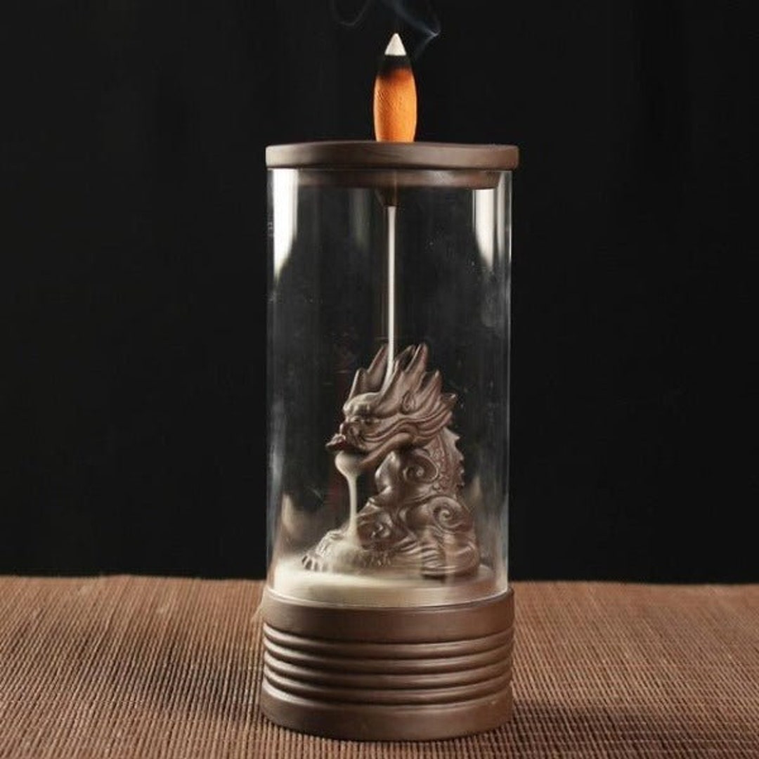 Aries Dragon Enclosed Backflow Glass Incense Burner Acrylic Glass Windproof Back Flow Incense