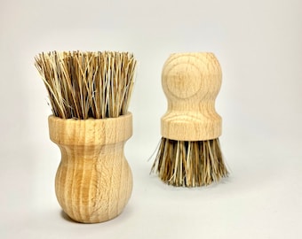 Cepillo duro multiusos natural fabricado en madera de haya y fibra de coco | Respetuoso con el medio ambiente y sin plástico | Cepillo para ollas y sartenes