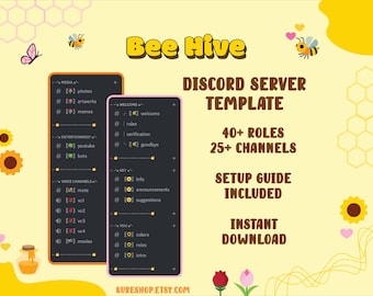 Bee Hive Discord Server Template: 40+ Roles, 25+ Channels (Instant Download)