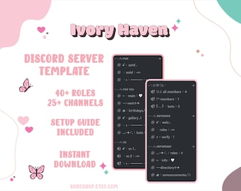 Plantilla minimalista blanca para servidor de Discord: más de 40 roles y más de 25 canales (descarga instantánea)