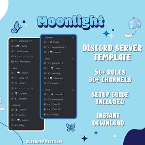Discord Server Template: Blue & White Theme | 50+ Roles, 30+ Channels | Instant Download, Community Server Design