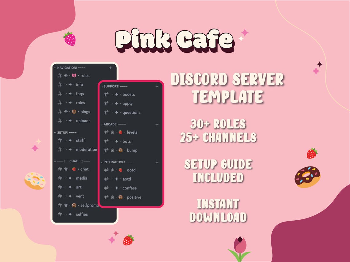 Pink Strawberry Cafe Discord Server Template: Community Design (instant ...