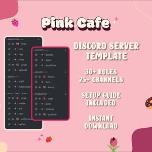 Discord Server Template: Pink Strawberry Cafe Theme | 30+ Roles, 25+ Channels | Instant Download, Community Server Design