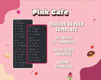 Pink Strawberry Cafe Discord Server Template: Community Design (Instant Download)