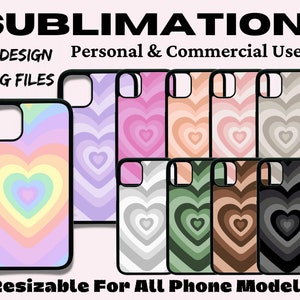 May include: Ten designs of phone cases with a swirling heart pattern in various colors. The cases are black with a clear front and are labeled "10 DESIGN PNG FILES".
