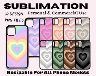 PNG Bundle Phone Case Sublimation Designs / Growing Hearts Tunnel Hypnotic Repeating iPhone Aura Aesthetic Retro Y2K Cyber Egirl Commercial