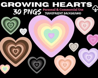 30 archivos PNG Pegatinas transparentes Túnel de crecimiento Corazones hipnóticos / Influencers Pequeñas empresas Bloggers Estudiantes Imprimir Y2K Sublimación