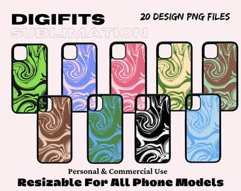 PNG Paquete Diseños de sublimación de fundas de teléfono / Pintura de remolino Efecto líquido iPhone Samsung Aura Estética Retro Y2K Cyber Egirl Indie Comercial