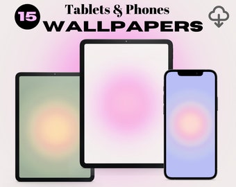 Aura Gradient Fondos de pantalla estéticos Set de 15 para iPad Tablet iPhone Teléfono Samsung Pantalla de bloqueo Pasteles Indie Hippie Groovy Brillante