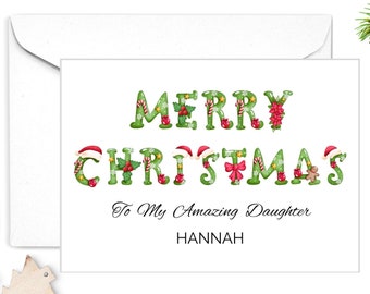 Personalised Christmas Card for Daughter Christmas Alphabets Daughter Christmas Card, Xmas Card for Daughter, Merry Christmas Card, DAUGHTER