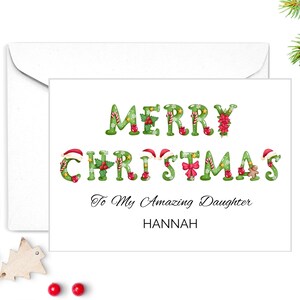 Biglietto di Natale personalizzato per figlia, biglietto di Natale con alfabeti natalizi, biglietto di Natale per figlia, biglietto di buon Natale, FIGLIA