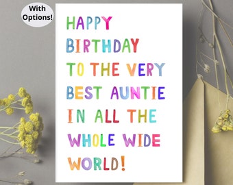 Birthday Card for Auntie Happy Birthday To The Best Auntie In The World, Auntie Birthday Card, Card for Aunty, Happy Birthday Auntie
