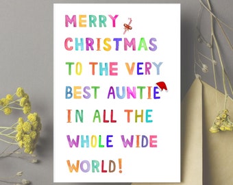Christmas Card for Auntie Merry Christmas To The Best Auntie In The World, Aunty Christmas Card, Card for Auntie, Christmas Card