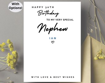 Biglietto Di Auguri Per 30° Compleanno Nipote Per Lui, Età 30 Anni, Finiture Speciali, Design Astratto Contemporaneo, Foglia Illustrata, Realizzato Nel Regno Unito, Ecologico - Foto 3