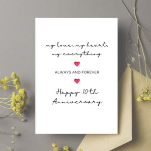 Biglietto d'auguri per il decimo anniversario di matrimonio, amore mio, biglietto d'auguri per il decimo anniversario di matrimonio per marito, fidanzato, moglie, fidanzata, fidanzato, biglietto d'auguri per il decimo anniversario
