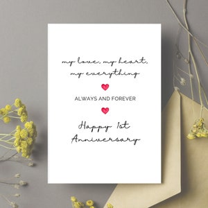 Tarjeta del primer aniversario de bodas de mi amor, tarjeta para el primer aniversario de bodas para esposo, prometido, esposa, prometida, novio, novia, tarjeta de aniversario de 1 año