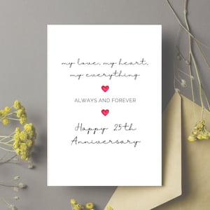 Cartão de 25º aniversário Meu amor Cartão de 25º aniversário de casamento para marido, noivo, esposa, noiva, namorado, bodas de prata, 25 anos
