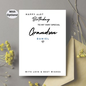 Carte d'anniversaire de petit-fils 21e carte d'anniversaire pour un petit-fils spécial, 21e anniversaire de petit-fils, carte de 21e anniversaire, carte pour petit-fils, 21 anniversaire
