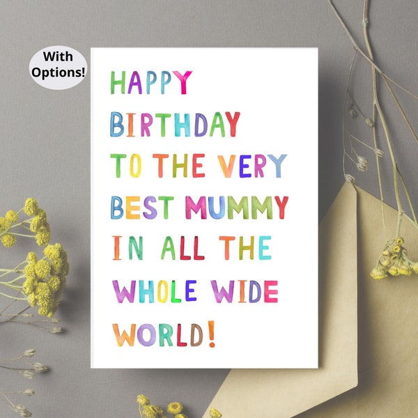 Birthday Card for Mummy Happy Birthday To The Best Mummy In The World, Mummy Birthday Card, Card for Mummy