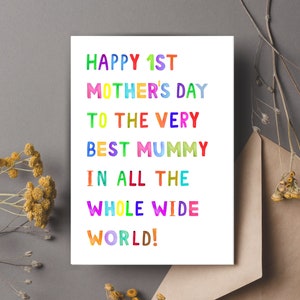 1° biglietto per la festa della mamma. Buon primo giorno della mamma alla mamma migliore del mondo intero, biglietto per la festa della mamma, biglietto per la mamma