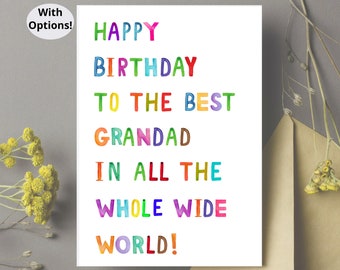 Birthday Card for Grandad Happy Birthday To The Best Grandad In The World, Grandad Birthday Card, Grandfather Birthday Card,Card for Grandpa