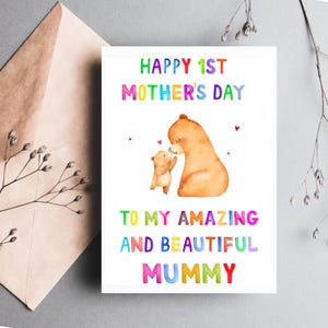 1ère carte de fête des mères pour maman, maman ourson et maman, bonne première fête des mères à la meilleure maman du monde entier