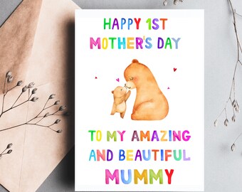 1st Mother&#39;s Day Card for Mummy Mum, Bear and Cub Mummy Mothers Day Card, Happy First Mother&#39;s Day To The Best Mummy In The Whole Wide World