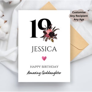 Carte d'anniversaire personnalisée 19 ans pour fille nièce, petite-fille, filleule nièce cousine soeur, floral, 19 ans, anniversaire, 19 ans