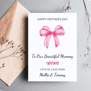 Cartão de dia das mães com laço fofo para mamãe de criança ou crianças, cartão de dia das mães para mamãe, cartão de dia das mães para mamãe, cartão para mamãe, dia das mães