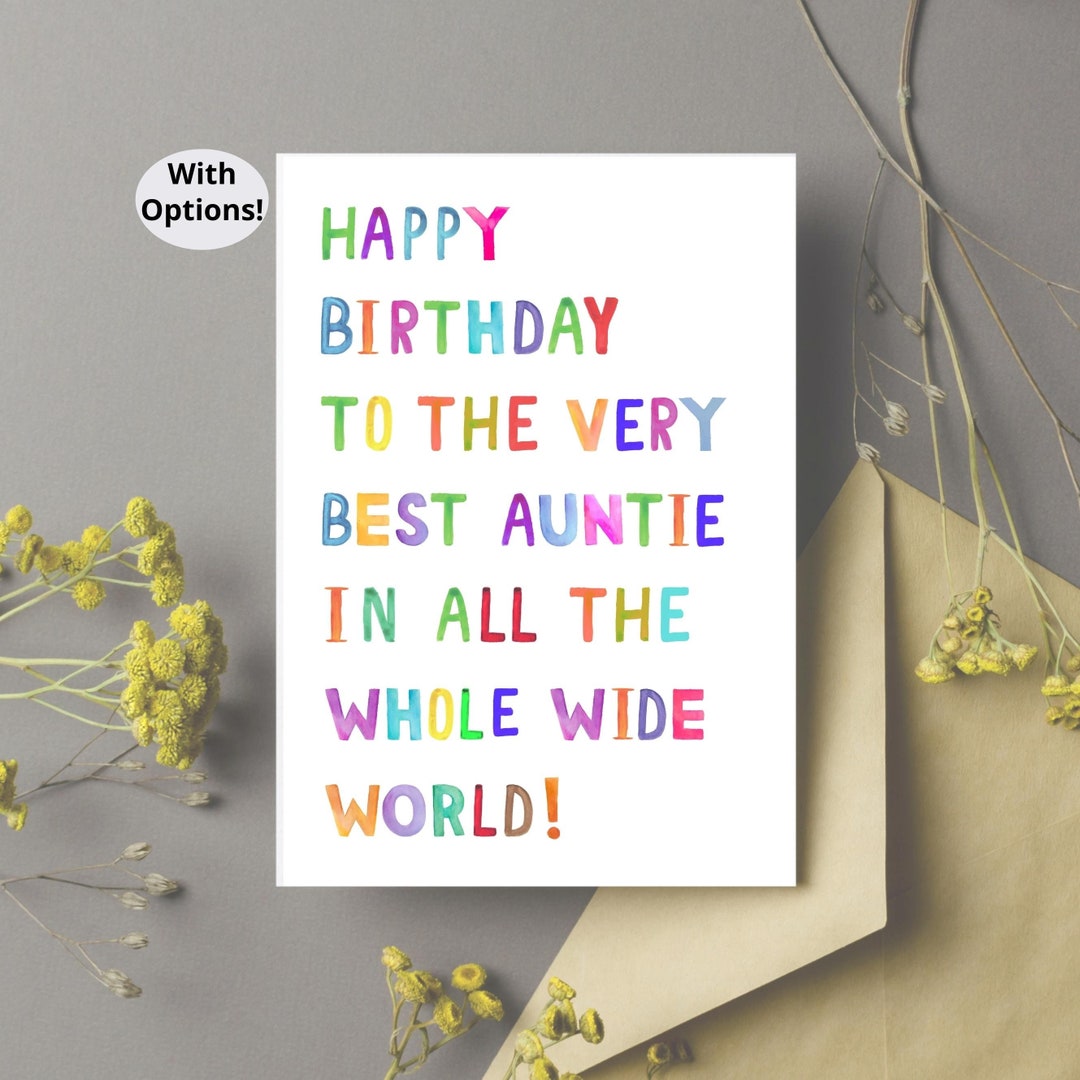 Birthday Card for Auntie Happy Birthday to the Best Auntie in the World ...