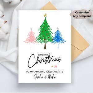Tarjeta de Navidad para padrinos, Árboles de Navidad Tarjeta de Navidad para madrina y padrino, Tarjeta de Navidad para padrinos, Tarjeta de Navidad para padrinos