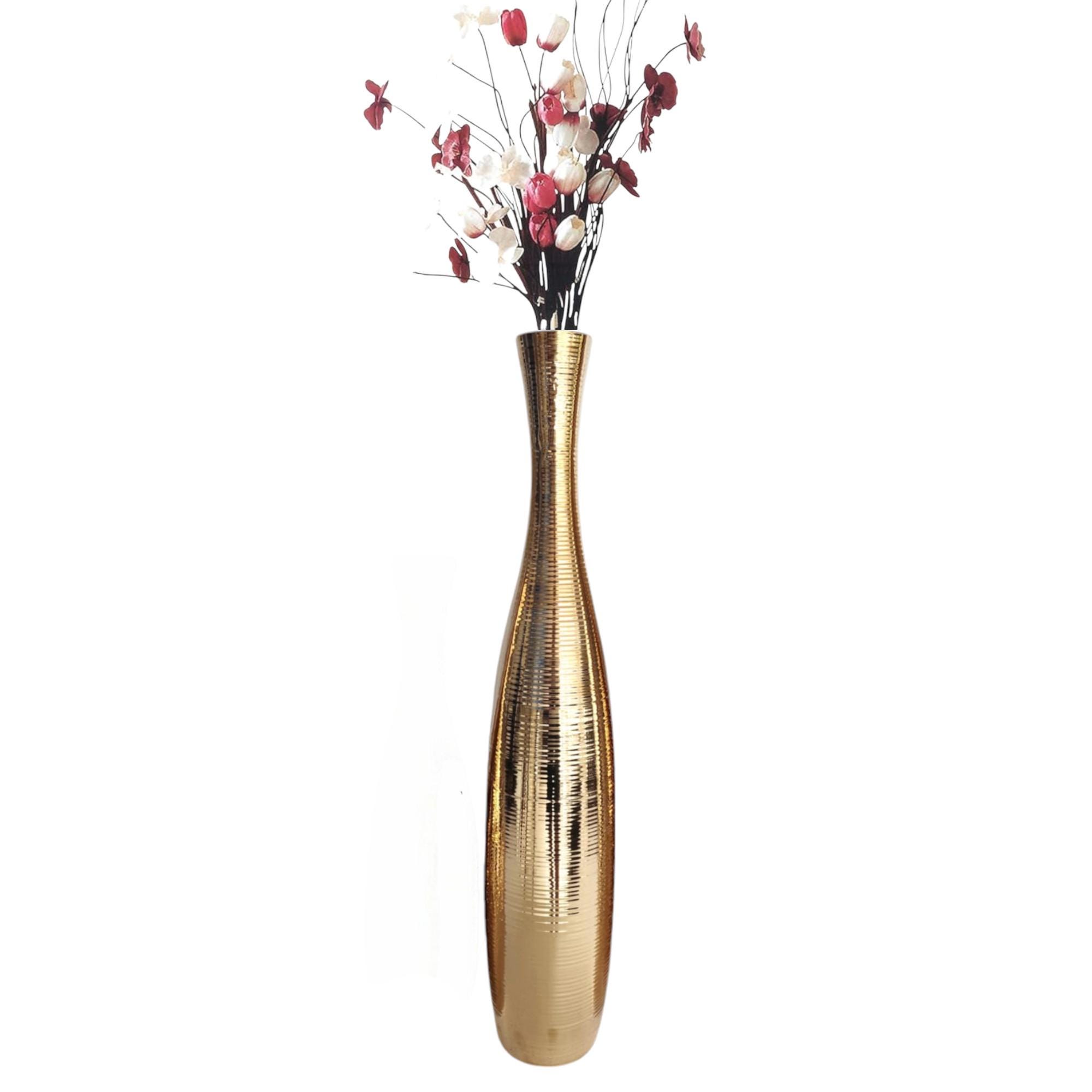 Noblest decorative floor vase - Tall ceramic vase for pampas grass & decorative branches XXL vase - stable, noble 50-90 cm height in gold