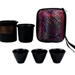 Handgemachtes Reise-Teeset für bis zu 3 Personen Teekanne und tassen aus Porzellan mit Reisetasche Bild 3