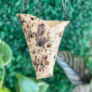 Sandstone Small ceramic hanging orchid plant planter pot mount, aerated orchid flower pottery art with holes