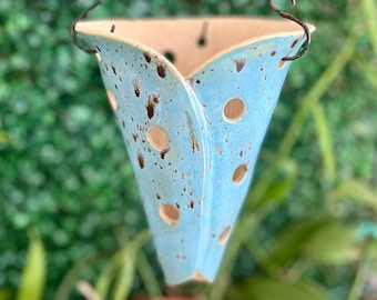 Pre-Order Robin’s Egg Blue Large ceramic hanging orchid plant planter pot mount, aerated orchid flower pottery with holes