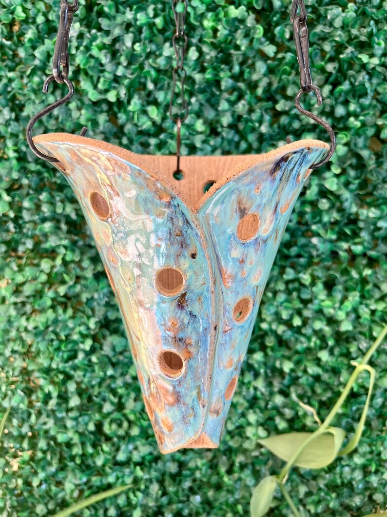 Tahoe Large Ceramic Hanging Orchid Plant Planter Pot Mount, Aerated