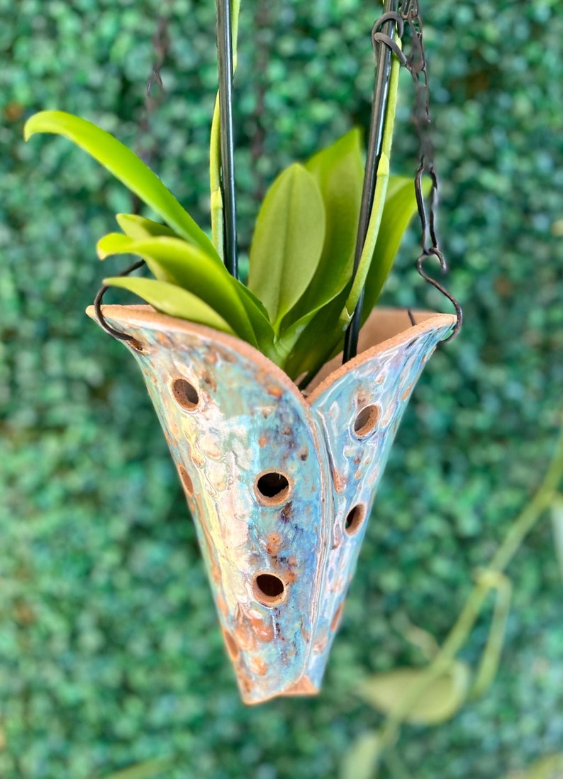 Tahoe Large Ceramic Hanging Orchid Plant Planter Pot Mount, Aerated