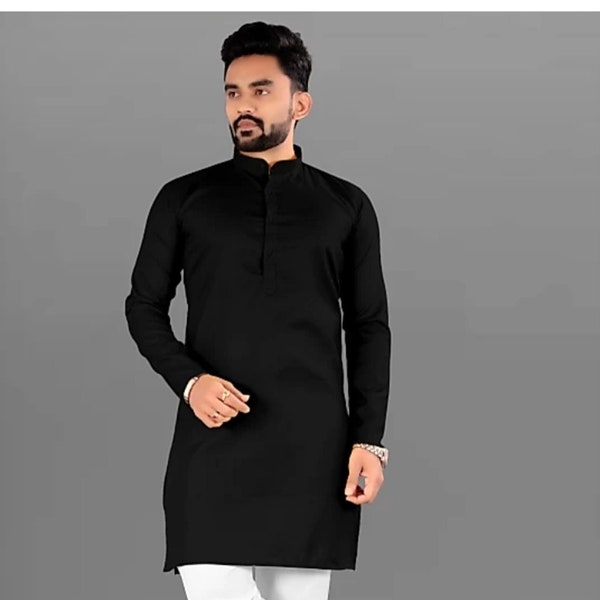 HOMME INDIAN CLOTHING, robe de mariée indienne, kurta pour homme, couleur noire en coton kurta, kurta de mariage pour hommes uniquement kurta