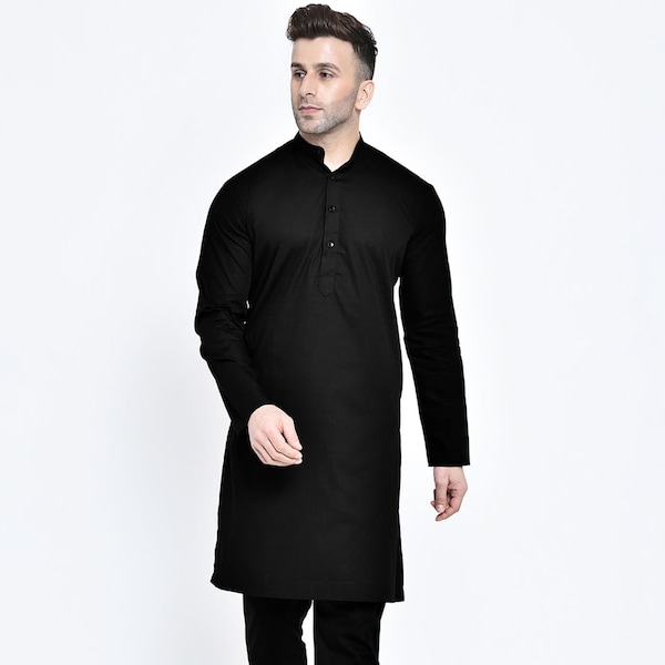 Men's kurta Solid Black Color Kurta Pajama Set ,Summer Kurta Men's Kurta,Indian Kurta, Men's All Color Wedding And Sizes Are Available