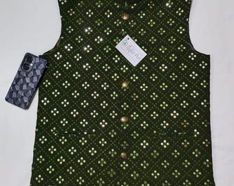 Chaqueta Nehru Georgette bordada Chikankari verde para hombre