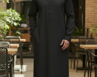 Handmade Black Organic Cotton Thobe: Hajj Umrah Thawb Kaftan