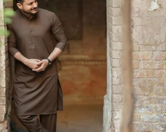 Komplet piżamowy z brązowej bawełny Kurta: męska indyjska ślubna Kurta