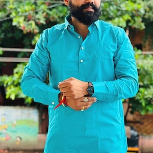 Pathani kurta Handmade Kurta Men Indian Traditional Kurta For Men&#39;s 100% Cotton Kurta Solid see green Kurta Wedding Kurta Stylish only kurta