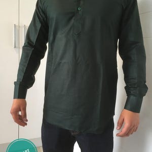 Handmade Cotton Short Kurta: Indian Men&#39;s Wear, Dark Green
