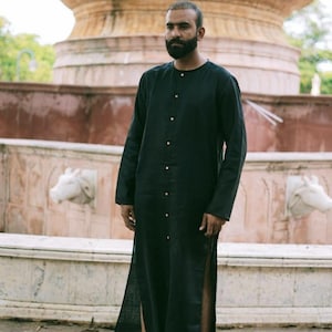 Black linen kaftan hotsell