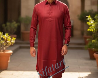 Men's Cotton Kameez Shalwar: Pakistani Slim Fit Salwar Kameez
