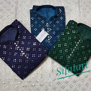 Mannen alle kleuren zware Chikankari spiegel werk kurta pyjama voor kurta Indiase bruiloft kleding outfit voor heren ceremonie outfit